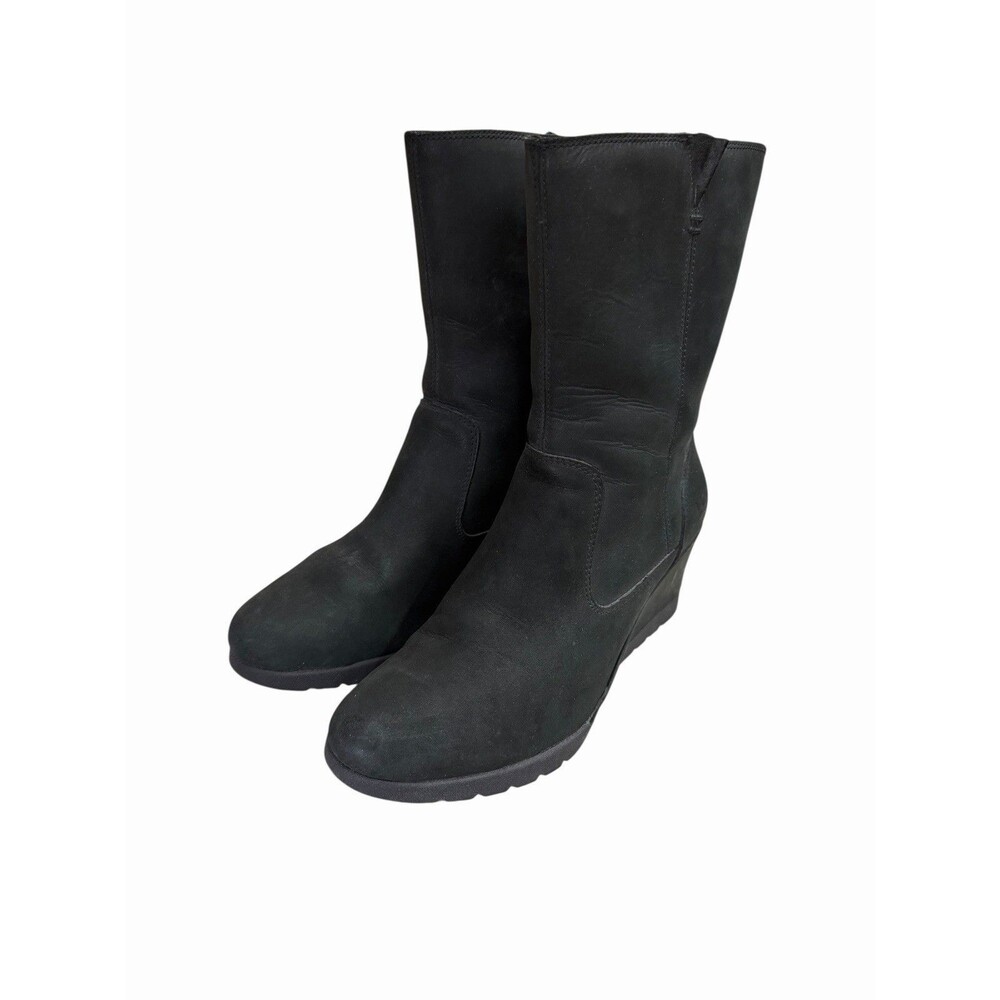 UGG Joely Black Leather Waterproof Wedge Boots Women Size 8.5